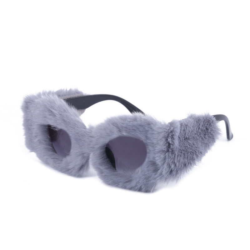 Winter Plush Sunglasses Women's Fashion Cat Eye Sunglasses