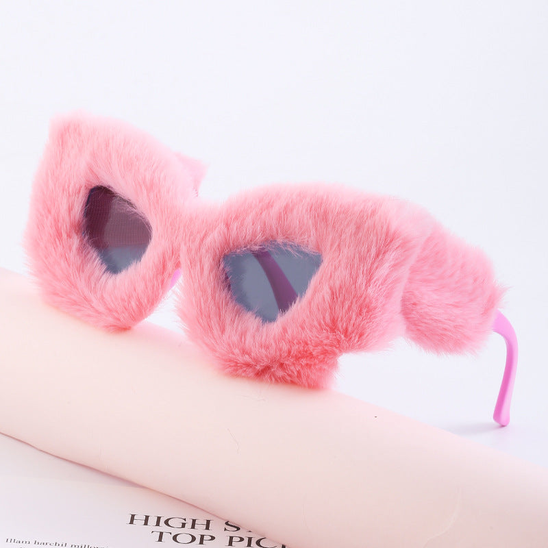 Winter Plush Sunglasses Women's Fashion Cat Eye Sunglasses