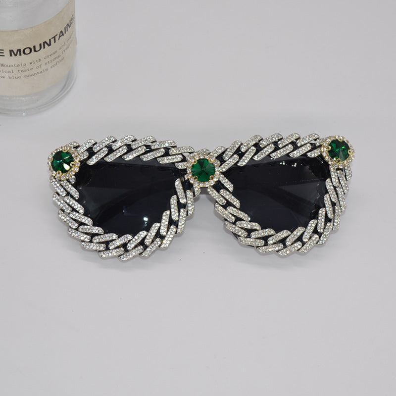 Large Frame Cat Eye Diamond Sunglasses Plastic Sunglasses For Women